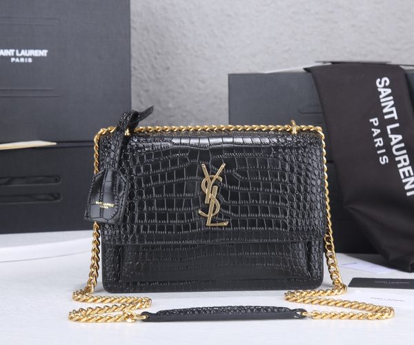 Replica YSL Sunset Croc Embossed Leather Bag 1737