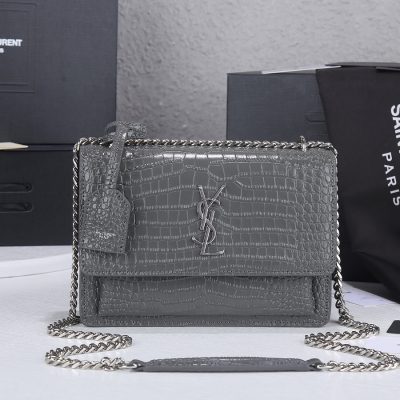 Replica YSL Sunset Medium Croc Embossed Leather Bag 1737