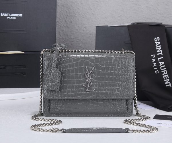 Replica YSL Sunset Medium Croc Embossed Leather Bag 1737