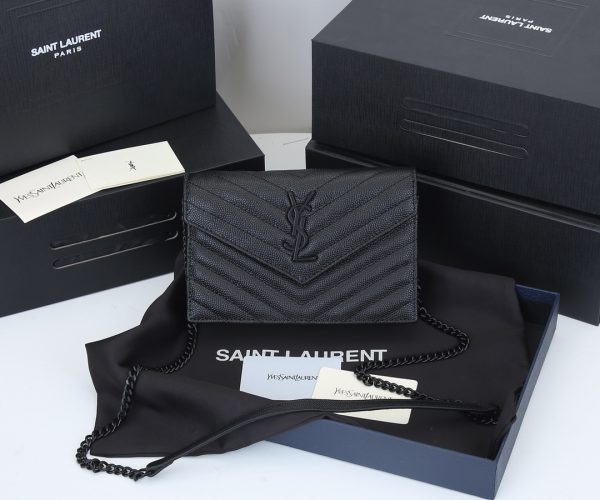 YSL Envelope Chain Wallet - Grain De Poudre Leather 1888 Replica