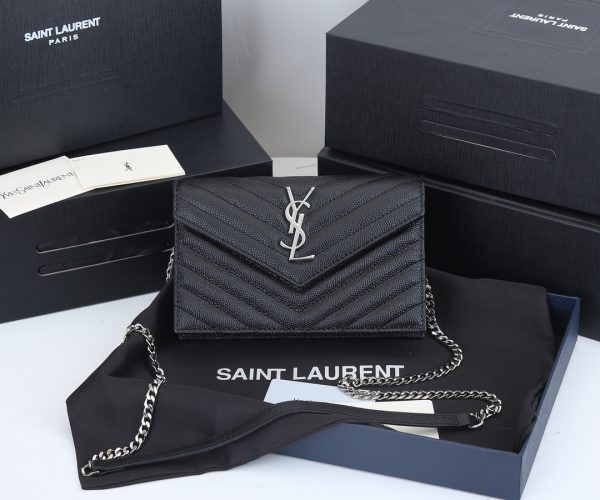 YSL Envelope Chain Wallet - Grain De Poudre Leather 1888 Replica - Image 11