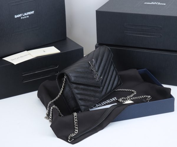 YSL Envelope Chain Wallet - Grain De Poudre Leather 1888 Replica - Image 12