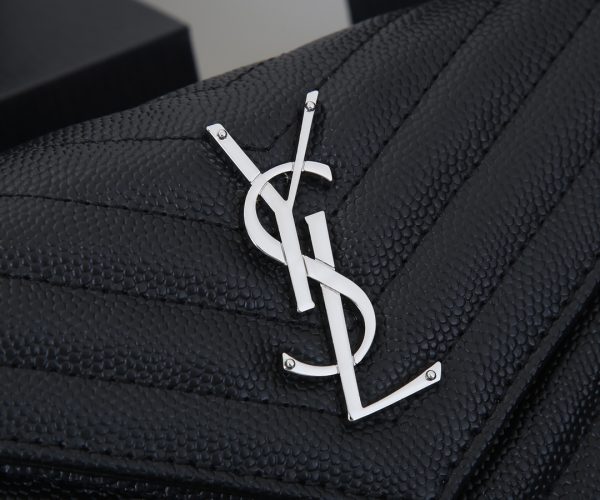 YSL Envelope Chain Wallet - Grain De Poudre Leather 1888 Replica - Image 18