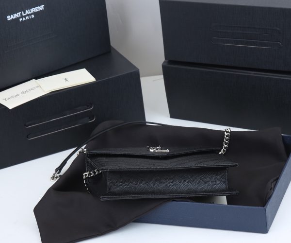 YSL Envelope Chain Wallet - Grain De Poudre Leather 1888 Replica - Image 19