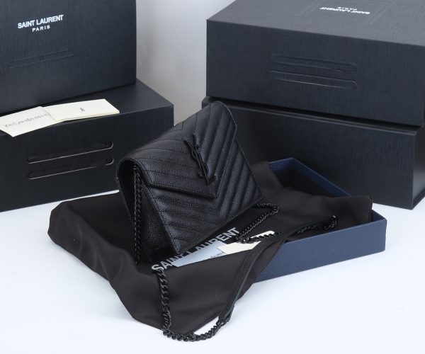 YSL Envelope Chain Wallet - Grain De Poudre Leather 1888 Replica - Image 2