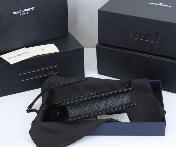 YSL Envelope Chain Wallet - Grain De Poudre Leather 1888 Replica - Image 5