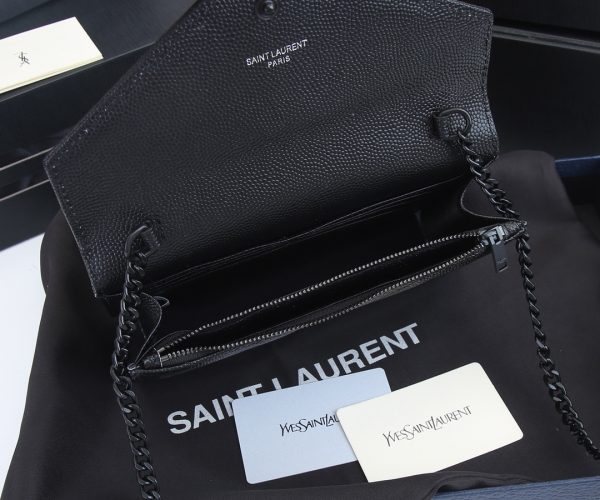 YSL Envelope Chain Wallet - Grain De Poudre Leather 1888 Replica - Image 7