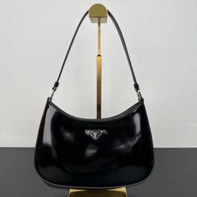 Prada Cleo Leather Shoulder Bag - Black & Silver