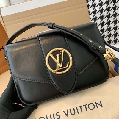Replica LV Pont 9 M55948 Black Leather Crossbody Bag