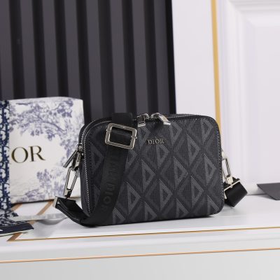 Replica Dior Black CD Diamond Canvas Messenger Pouch