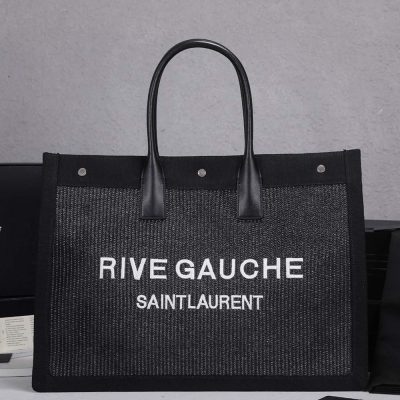 Replica YSL Rive Gauche Linen & Leather Tote Bag