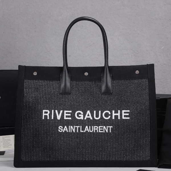 Replica YSL Rive Gauche Linen & Leather Tote Bag