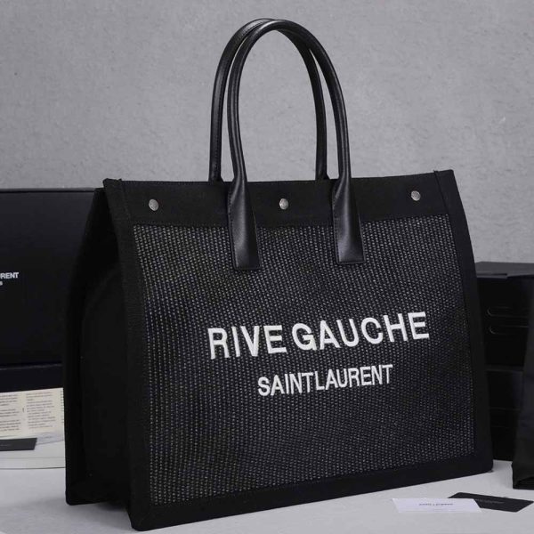Replica YSL Rive Gauche Linen & Leather Tote Bag - Image 2