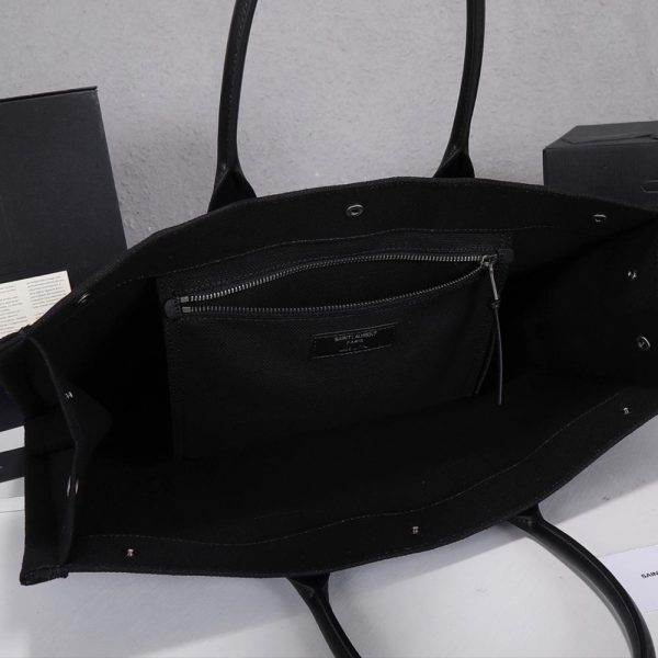 Replica YSL Rive Gauche Linen & Leather Tote Bag - Image 5