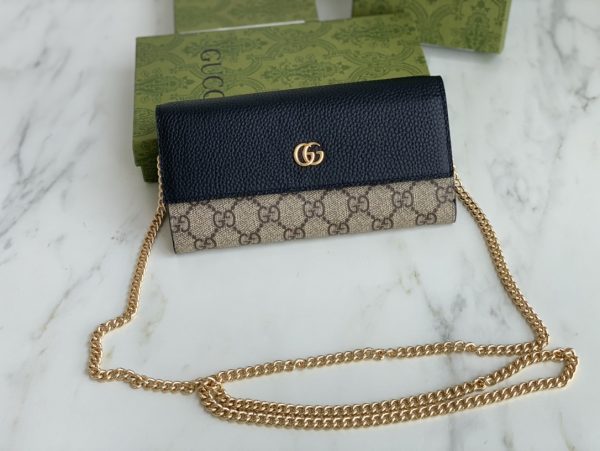 Replica Gucci Marmont Chain Wallet Beige & Black
