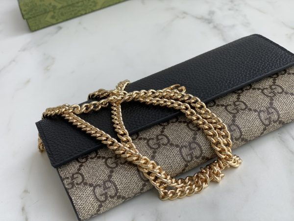 Replica Gucci Marmont Chain Wallet Beige & Black - Image 4