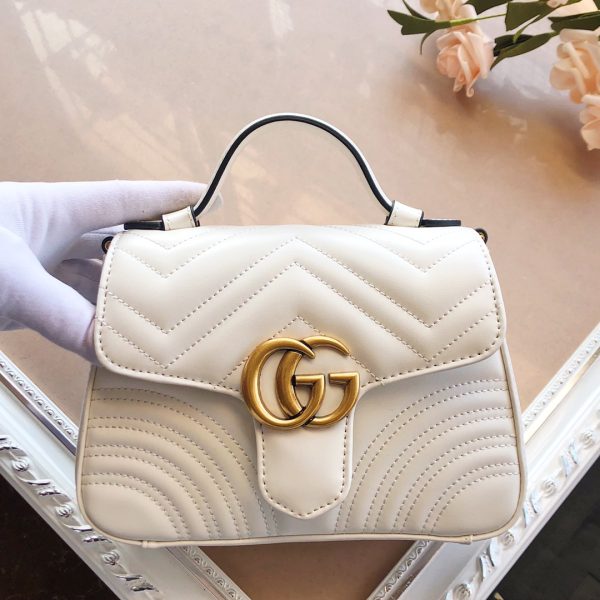 Replica Gucci Marmont Mini Top Handle in White/Pink/Red