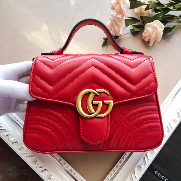 Replica Gucci Marmont Mini Top Handle in White/Pink/Red - Image 11