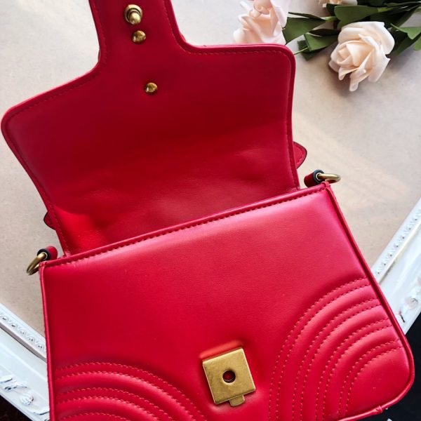 Replica Gucci Marmont Mini Top Handle in White/Pink/Red - Image 13