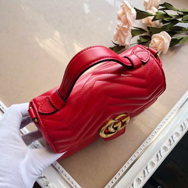 Replica Gucci Marmont Mini Top Handle in White/Pink/Red - Image 14