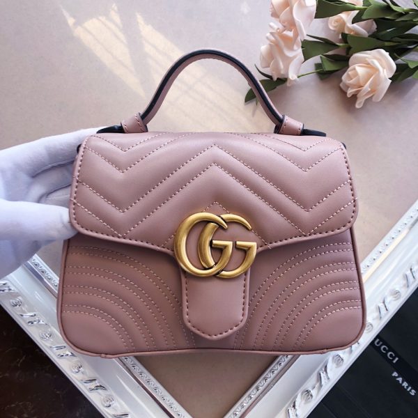 Replica Gucci Marmont Mini Top Handle in White/Pink/Red - Image 6
