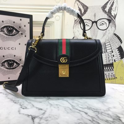 Replica Gucci Ophidia Top Handle Bag Black/White with Web Stripes