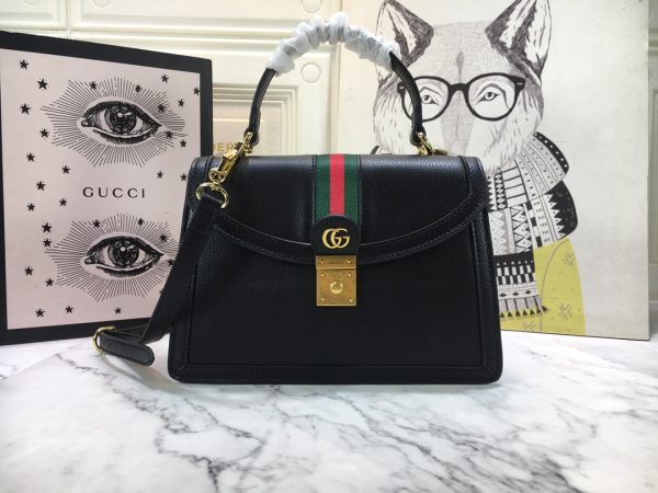 Replica Gucci Ophidia Top Handle Bag Black/White with Web Stripes