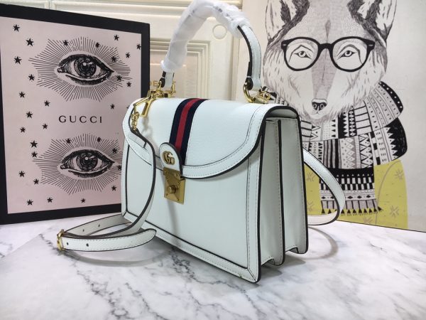 Replica Gucci Ophidia Top Handle Bag Black/White with Web Stripes - Image 7