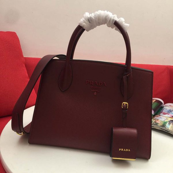 Replica Prada Monochrome Saffiano Leather Bag in Wine Red - Image 4