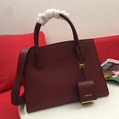 Replica Prada Monochrome Saffiano Leather Bag in Wine Red