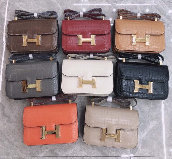 Replica Hermes Croc-Pattern Constance Crossbody Bag
