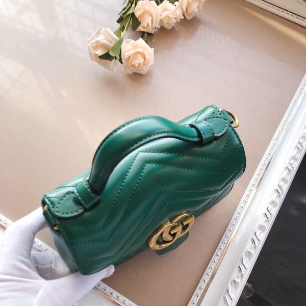 Replica Gucci Marmont Top Handle Bag in Black, Brown, Green - Image 8