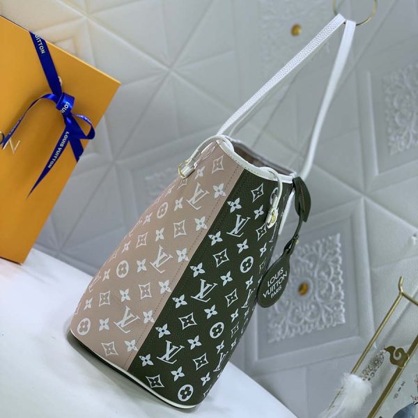 Replica LV Neverfull MM Tote in Green & Beige - Image 4