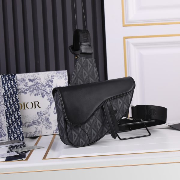 Dior Replica CD Diamond Canvas Saddle Bag - Black & White