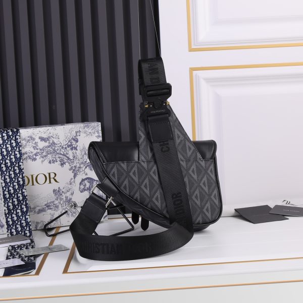 Dior Replica CD Diamond Canvas Saddle Bag - Black & White - Image 2