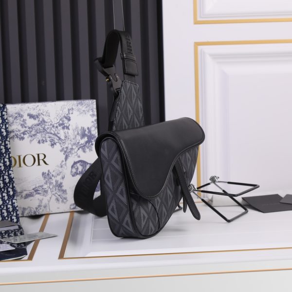 Dior Replica CD Diamond Canvas Saddle Bag - Black & White - Image 3