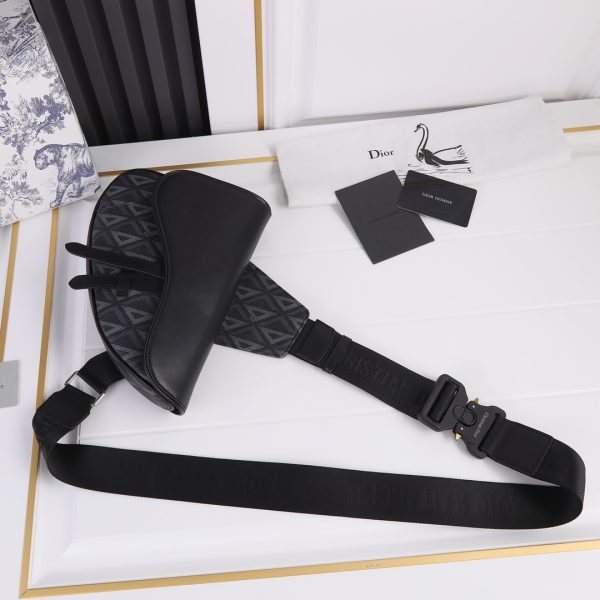 Dior Replica CD Diamond Canvas Saddle Bag - Black & White - Image 4