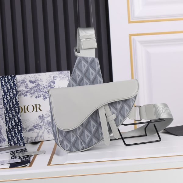 Dior Replica CD Diamond Canvas Saddle Bag - Black & White - Image 6