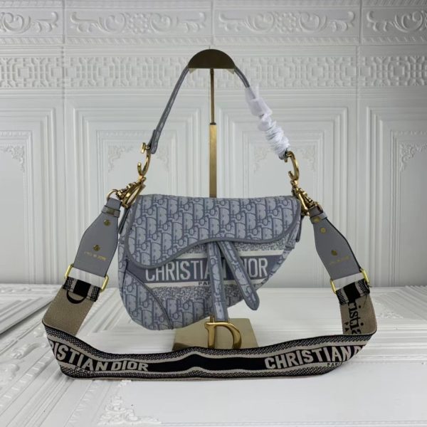 Replica Dior Navy Gray Oblique Embroidery Saddle Bag - Image 8