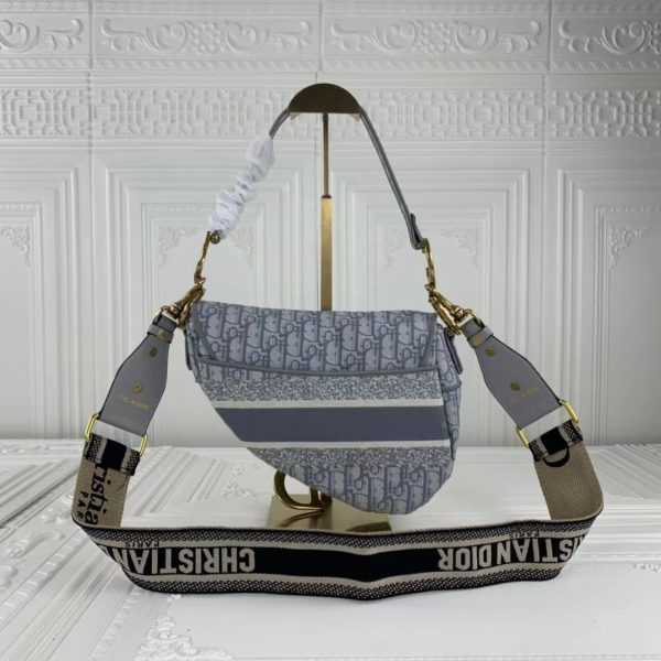 Replica Dior Navy Gray Oblique Embroidery Saddle Bag - Image 9