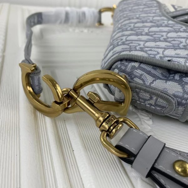 Replica Dior Navy Gray Oblique Embroidery Saddle Bag - Image 10