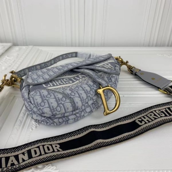 Replica Dior Navy Gray Oblique Embroidery Saddle Bag - Image 11