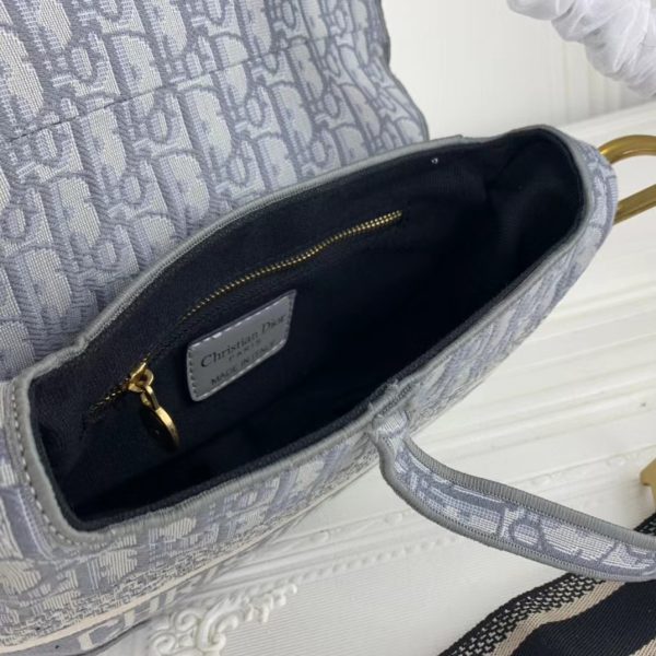 Replica Dior Navy Gray Oblique Embroidery Saddle Bag - Image 12