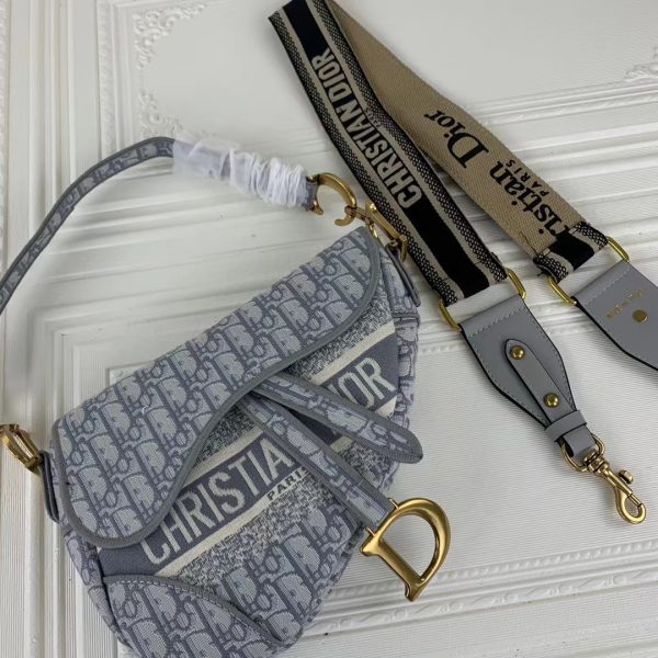 Replica Dior Navy Gray Oblique Embroidery Saddle Bag - Image 7