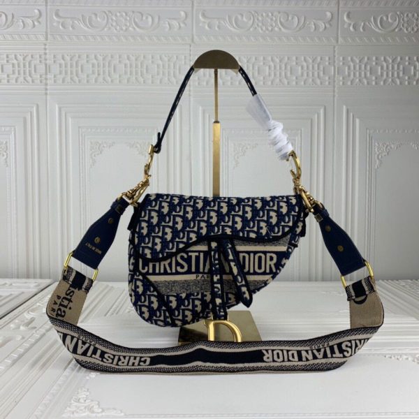 Replica Dior Navy Gray Oblique Embroidery Saddle Bag - Image 2
