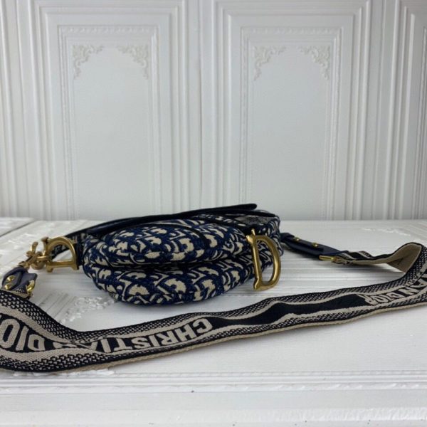 Replica Dior Navy Gray Oblique Embroidery Saddle Bag - Image 4