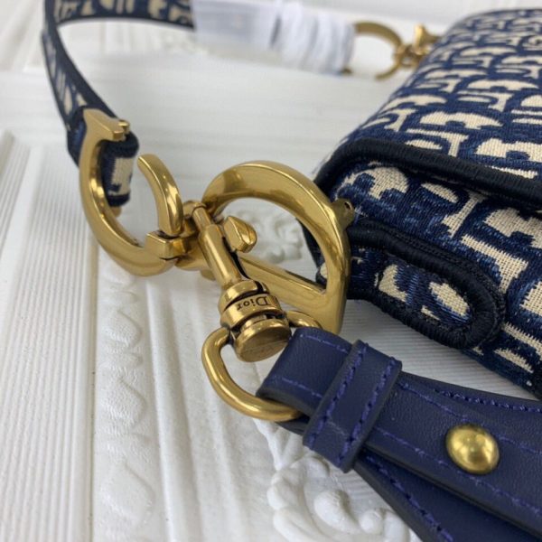 Replica Dior Navy Gray Oblique Embroidery Saddle Bag - Image 5