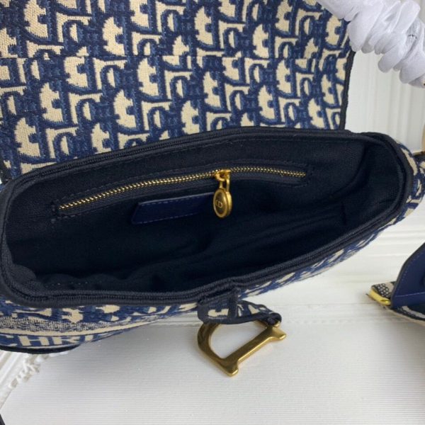Replica Dior Navy Gray Oblique Embroidery Saddle Bag - Image 6