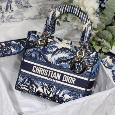 Dior AAA Medium Lady D-Lite Bag with Embroidered Logo