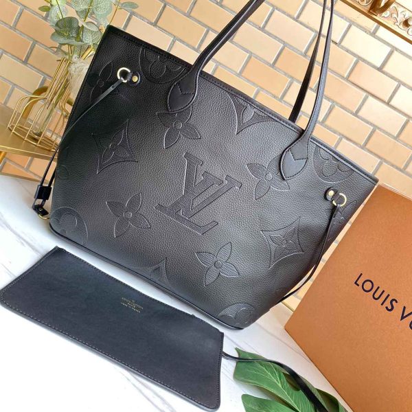 Replica LV Neverfull MM Monogram Empreinte Leather Black/Beige/Blue